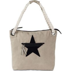 Torba shopper z motywem gwiazdy bonprix jasny piaskowy. Brązowe torby damskie na zakupy bonprix, w paski, z bawełny, z aplikacjami. Za 74,99 zł.
