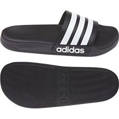 Klapki adidas Adilette Shower AQ1701. Czarne klapki męskie Adidas, w paski, z materiału. W wyprzedaży za 139,00 zł.