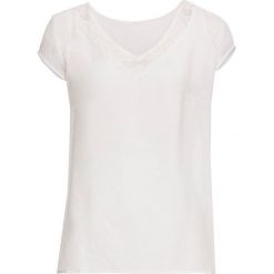Shirt z koronką bonprix biały. Białe koszulki damskie bonprix, w koronkowe wzory, z koronki, z dekoltem w serek, bez rękawów. Za 89,99 zł.