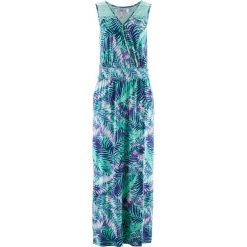 Sukienka shirtowa bonprix niebieski mentolowy z nadrukiem. Niebieskie sukienki damskie bonprix, z nadrukiem, z koronki, bez kołnierzyka, bez rękawów, kopertowe. Za 109,99 zł.