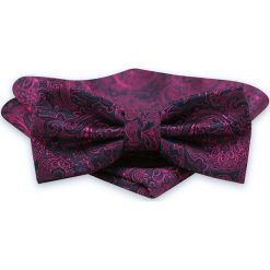 Granatowo-Różowa Mucha Męska -ALTIES- z Taką Samą Poszetką, Wzór Orientalny MUALTS0549. Niebieskie muszki męskie Alties, na imprezę, w paski, eleganckie. Za 40,00 zł.