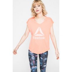 Reebok - Top. Szare topy sportowe damskie Reebok, s, z nadrukiem, z poliesteru. W wyprzedaży za 69,90 zł.