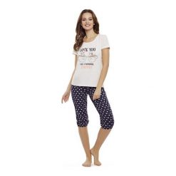 Piżama Danni 35832-03X Różowo-granatowa. Różowe piżamy damskie Henderson Ladies, z nadrukiem, bez rękawów. Za 120,90 zł.