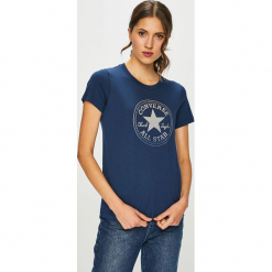 Converse - T-shirt. Szare t-shirty damskie Converse, l, z nadrukiem, z bawełny, z okrągłym kołnierzem. Za 129,90 zł.