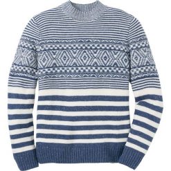 Sweter wzorzysty Regular Fit bonprix indygo + biel wełny. Szare swetry męskie bonprix, s, bez wzorów, z wełny, bez kołnierzyka, bez kaptura. Za 79,99 zł.