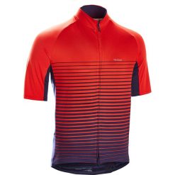 Koszulka krótki rękaw na rower szosowy RC100 Linie męska. Czerwone koszulki męskie TRIBAN, s, bez wzorów, z elastanu, rowerowe. Za 79,99 zł.