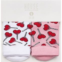 2 pack skarpetek z nadrukiem w serca - Różowy. Różowe skarpetki damskie marki House, z nadrukiem. Za 25,99 zł.