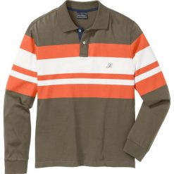 Shirt polo z długim rękawem Regular Fit bonprix ciemnooliwkowo-ciemnopomarańczowo-biel wełny. Zielone koszulki męskie bonprix, xl, w paski, z wełny, polo, z długim rękawem, długie. Za 59,99 zł.