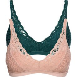 Biustonosz bralette (2 szt.) bonprix głęboki zielony + dymny jasnoróżowy. Zielone biustonosze bonprix, w koronkowe wzory, z koronki. Za 89,98 zł.