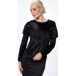 Bluzki damskie: Bluzka z gniecionego weluru z falbanką czarna MP28465