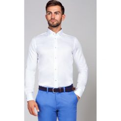 Koszula Biała Chiara 2. Białe koszule męskie LANCERTO, m, w kwiaty, z jedwabiu, eleganckie, z kontrastowym kołnierzykiem, bez rękawów. W wyprzedaży za 199,90 zł.