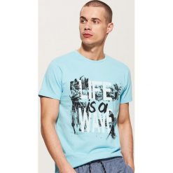 T-shirt z nadrukiem - Niebieski. Niebieskie t-shirty męskie z nadrukiem House, l. Za 35,99 zł.
