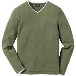 Swetry klasyczne męskie: Sweter z dekoltem w serek Regular Fit bonprix oliwkowy