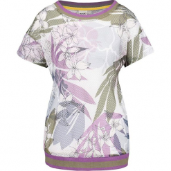 Koszulka w kolorze białym ze wzorem. Białe t-shirty damskie marki Taifun, w paski, prążkowane, z okrągłym kołnierzem. W wyprzedaży za 86,95 zł.