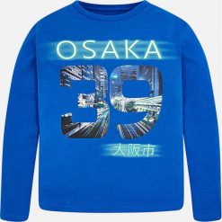 Mayoral - Longsleeve dziecięcy 128-172 cm. Niebieskie t-shirty chłopięce Mayoral, z nadrukiem, z bawełny, z długim rękawem. W wyprzedaży za 49,90 zł.