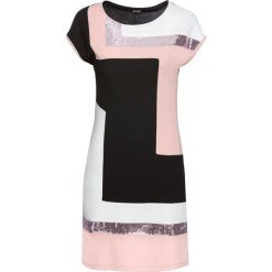 Sukienka shirtowa bonprix czarno-jasnoróżowo-kremowy. Czarne sukienki damskie bonprix, bez wzorów, eleganckie, z kontrastowym kołnierzykiem, z krótkim rękawem, krótkie, mini, asymetryczne. Za 109,99 zł.
