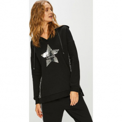 Liu Jo - Bluza. Czarne bluzy z kapturem damskie Liu Jo, m, z aplikacjami, z bawełny. Za 539,90 zł.