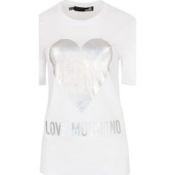 T-shirt Love Moschino. Szare koszulki damskie s, bez wzorów, z włoskim kołnierzykiem, bez rękawów. Za 489,00 zł.