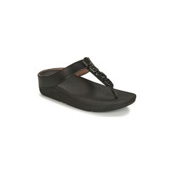 Japonki FitFlop FINO SHELLSTONE. Czarne klapki damskie FitFlop, bez wzorów, bez obcasa. W wyprzedaży za 335,20 zł.