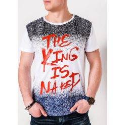 T-shirt męski z nadrukiem S1094 - czarny/niebieski. Niebieskie t-shirty męskie Ombre Clothing, s, z nadrukiem, z bawełny, bez kołnierzyka. Za 13,99 zł.
