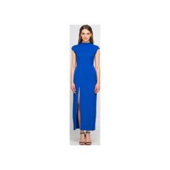 SUKIENKA MAXI Z ROZCIĘCIEM, SUK140. Niebieskie sukienki damskie koktajlowe marki Lanti, xl, z elastanu, ze stójką, maxi. Za 183,00 zł.