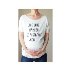 Biały ciążowy oversize tshirt arbuz. Białe t-shirty damskie marki One mug a day, s, z nadrukiem, z bawełny, bez kołnierzyka, z krótkim rękawem. Za 89,00 zł.
