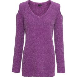 Sweter z szenili z nitką lureksową bonprix fiołkowo-srebrny. Fioletowe swetry damskie marki bonprix, bez wzorów, bez rękawów, bez kaptura. Za 79,99 zł.