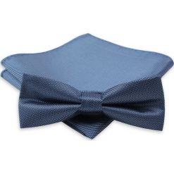 Niebiesko-Granatowa Mucha + Taka Sama Poszetka Alties, Męska MUALTS0046. Niebieskie muszki męskie Alties, w paski, eleganckie. Za 39,00 zł.