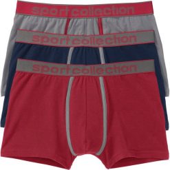 Bokserki bonprix pomarańczowo-czerwono-dymny szary - ciemnoniebieski. Czerwone bokserki męskie bonprix, z napisami. Za 38,97 zł.