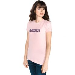 Guess Koszulka Beżowy. Brązowe koszulki damskie Guess, m, z nadrukiem, z elastanu, bez kołnierzyka. Za 154,95 zł.