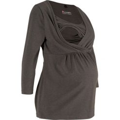 Shirt ciążowy i do karmienia, rękawy 3/4 bonprix antracytowy melanż. Szare koszulki damskie marki bonprix, bez wzorów, ze skóry, bez kołnierzyka, moda ciążowa, bez rękawów. Za 54,99 zł.