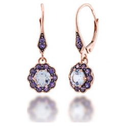 Zjawiskowe Kolczyki Złote - złoto różowe 585, Iolit,blue topaz. Różowe kolczyki damskie marki W.KRUK, z topazem, złote. Za 2290,00 zł.
