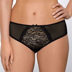 Figi klasyczne Jeanne Black. Czarne majtki damskie marki Avalingerie, w koronkowe wzory, z bawełny. Za 36,89 zł.