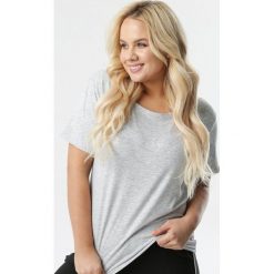 Jasnoszary T-shirt Aetheriel. Szare bluzki damskie Born2be, xl, bez wzorów, z dzianiny, bez kołnierzyka, bez rękawów. Za 29,99 zł.