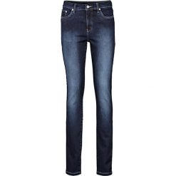 Dżinsy wyszczuplające SKINNY bonprix ciemny denim. Niebieskie jeansy damskie bonprix. Za 149,99 zł.