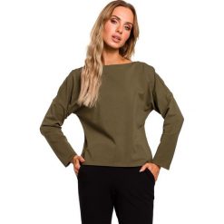 Bluzka z dekoltem na plecach - khaki. Brązowe bluzki damskie Moe, s, bez wzorów, z elastanu, z dekoltem na plecach, bez rękawów. Za 119,00 zł.