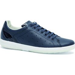 Skórzane sneakersy "Energy" w kolorze granatowym. Niebieskie sneakersy męskie TBS, bez wzorów, na sznurówki. W wyprzedaży za 149,95 zł.