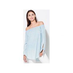 Bluzka K377 Błękit. Zielone bluzki damskie marki Soleil, na co dzień, xs, z dekoltem w łódkę, dopasowane. Za 119,00 zł.