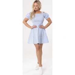 Niebieska Sukienka Cool As. Niebieskie sukienki damskie Born2be, na imprezę, xl, bez wzorów, bez kołnierzyka, z krótkim rękawem, krótkie, mini, rozkloszowane. Za 79,99 zł.