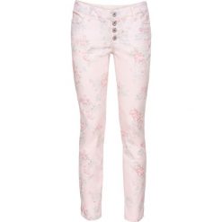 Spodnie ze stretchem SKINNY bonprix pastelowy jasnoróżowy w kwiaty. Różowe spodnie damskie bonprix, w kwiaty. Za 99,99 zł.