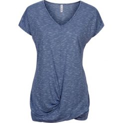 Shirt z przewiązaniem bonprix indygo. Niebieskie koszulki damskie marki bonprix, bez wzorów, z dekoltem w serek, z krótkim rękawem. Za 24,99 zł.