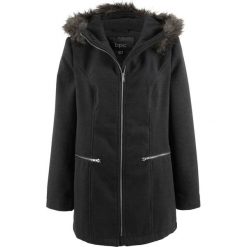 Parka z materiału w optyce wełny bonprix antracytowy melanż. Szare parki damskie bonprix, melanż, z wełny. Za 84,99 zł.