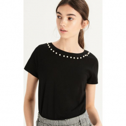 T-shirt z perłową aplikacją - Czarny. Czarne t-shirty damskie Sinsay, l, z aplikacjami. Za 24,99 zł.