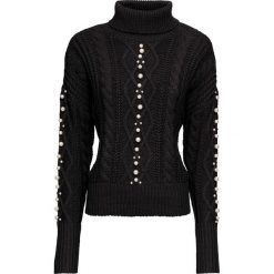 Swetry damskie: Sweter w warkocze, z perełkami bonprix czarny