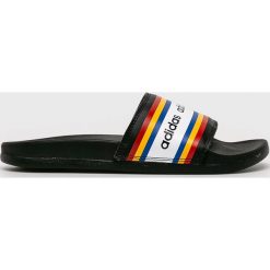 Adidas - Klapki. Czarne klapki damskie Adidas, bez wzorów, z materiału, bez obcasa, na płaskiej podeszwie. Za 169,90 zł.