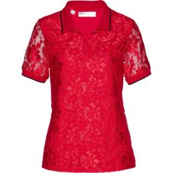 Shirt polo z koronki bonprix czerwono-czarny. Czerwone koszulki damskie bonprix, w koronkowe wzory, z koronki, polo, bez rękawów. Za 64,99 zł.