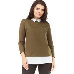 Bluzka A208 khaki. Brązowe bluzki damskie Awama, s, bez wzorów, bez kołnierzyka, z długim rękawem. Za 146,37 zł.