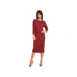 B014 Odcinana dopasowana sukienka z rękawem 3/4. Niebieskie sukienki damskie BE, xl, bez wzorów, bez kołnierzyka, bez rękawów, dopasowane. Za 135,00 zł.