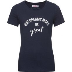 T-shirt z bawełny z nadrukiem, krótki rękaw bonprix ciemnoniebieski. Niebieskie t-shirty damskie bonprix, z nadrukiem, z bawełny. Za 29,99 zł.