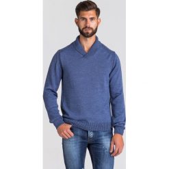 SWETER TRUSSARDI JEANS. Niebieskie swetry męskie Trussardi Jeans, m, z aplikacjami, z jeansu, bez kołnierzyka, bez kaptura. Za 599,00 zł.